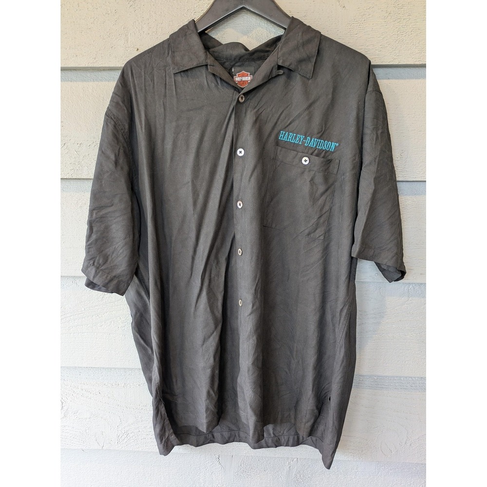 Harley-Davidson Shirt Mens XL Black Silk King Of The Road Motorcycle Embroidered - Picture 5 of 10